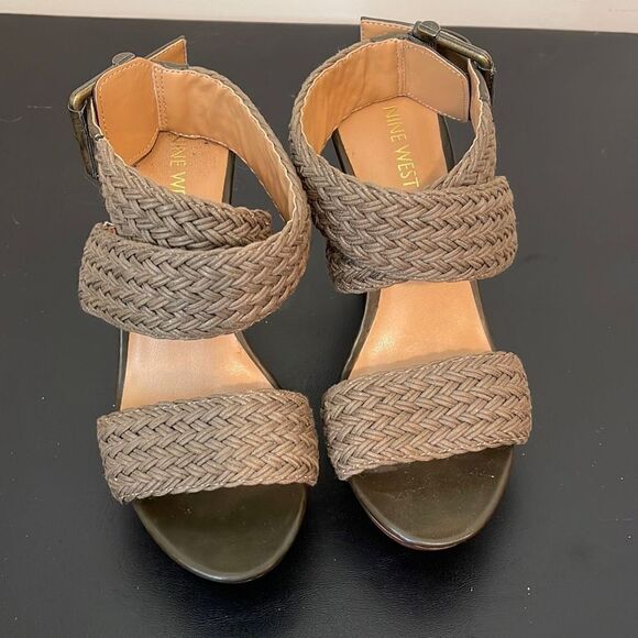 Nine West Womens Marlon Platform Heels Wedge Woven Sandals Olive Green Size 6.5 - Picture 1 of 10